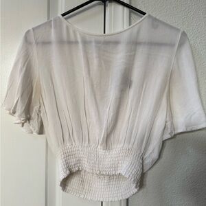 White Smocked Waist Blouse
